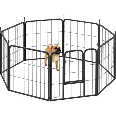 Parc pour chien modulable Enclos pour chiot 8 panneaux 60 cm en acier 2 portes pliable intérieur et extérieur Noir (1/5)
