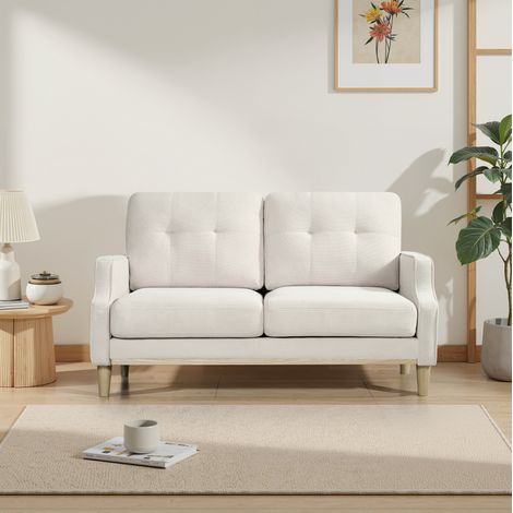Divano 2 posti 142x78x84 cm beige in tessuto e legno con porta USB (1/5)