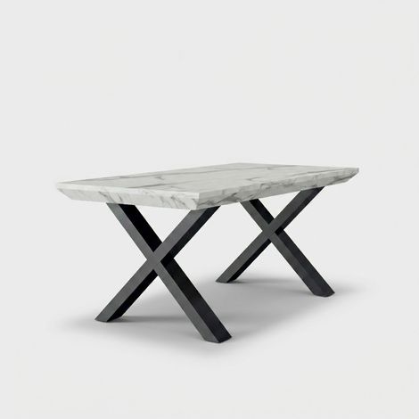 Tavolo allungabile da pranzo 12 posti gambe nere design 160/260x90 Asti - Effetto marmo bianco