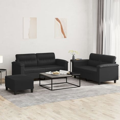3-tlg. Sofagarnitur mit Kissen Schwarz Kunstleder (1/5)