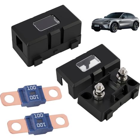 2 fusibili Midi da 100 A e portafusibili ANS, fusibile per auto, alta tensione 12 V-58 V, compatibile con auto, camion, veicoli da cantiere, autobus, roulotte (1/5)