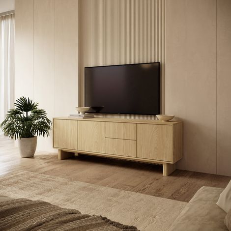 Mobile Porta tv Kamani, 2 Cassetti, un Ripiano, 3 Ante, 183x38x62h cm Marrone Rovere (1/5)