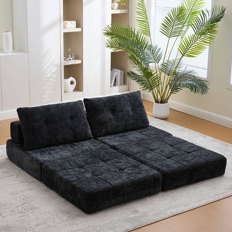 Canapé-lit pliable coussins matelas inclinable réversible dossier ergonomique sofa appoint (1/5)