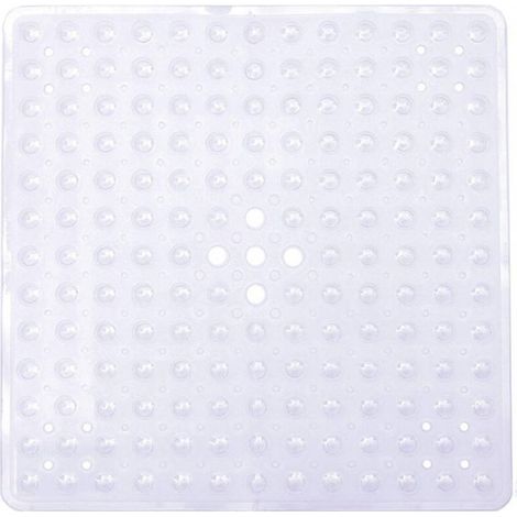 Tapis de douche carré 53 x 53 cm, antidérapant, anti-moisissure, avec ventouse, absorbant, sans BPA, antibactérien, lavable en machine, avec trous de drainage - Blanc (1/5)