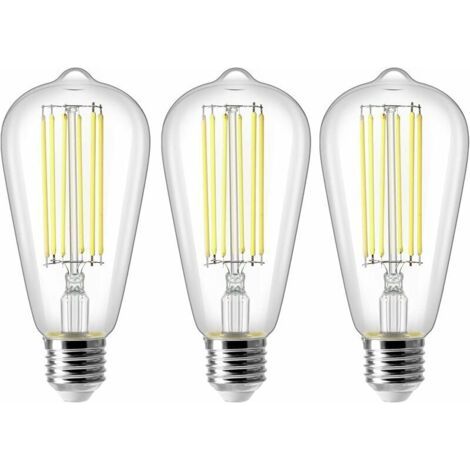 8-W-E27-ST64-LED-Lampe, Vintage-Edison-Glühbirne, entspricht 80 W, Kaltweiß (6500 K), 800 lm, Retro-Dekorationslampe, nicht dimmbar, 3er-Pack
