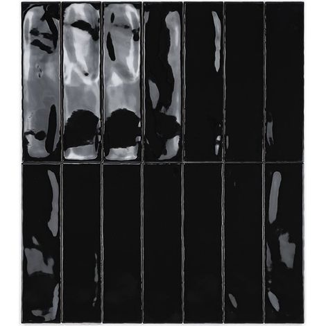 Carrelage Mur Ceramic Connection Black Brillante 7,5x30 cm