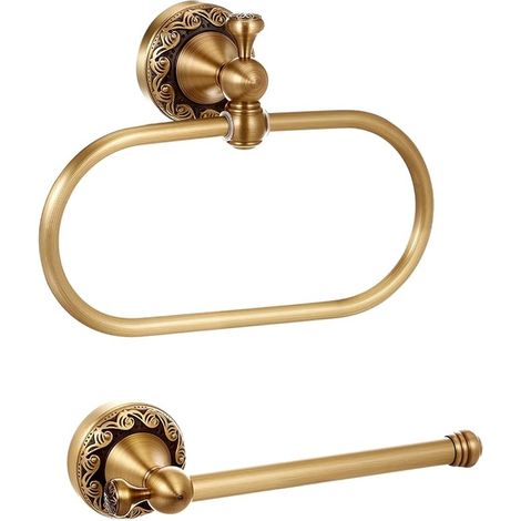 Bathroom Accessories Toilet Paper Holder, Toilet Roll Holder and Towel Ring, Wall Mounted Retro Sturdy Vintage Decoration (1/5)