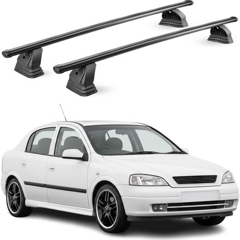 OMAC Stahl Dachträger Querträger Opel Astra G Schrägheck Kombi 1998-2004 – TÜV / DIN 75302:2019 – Abschließbar – Max. 75 kg – 2 Stangen – Schwarz (1/5)