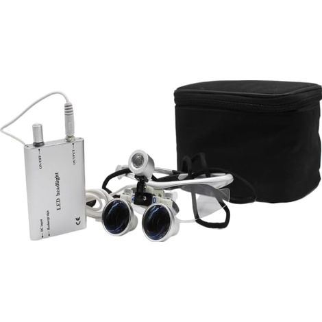Dental 2.5X Loupe binoculaire de Lampe Magnifier Loupes de tête binoculaires Loupe de tête Lunettes LED Headlight (1/5)