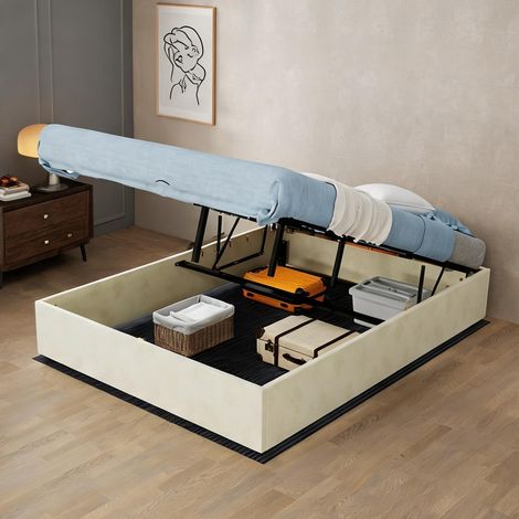 Tête de lit beige en tissu métal 200 x 140 x 30 cm (1/5)