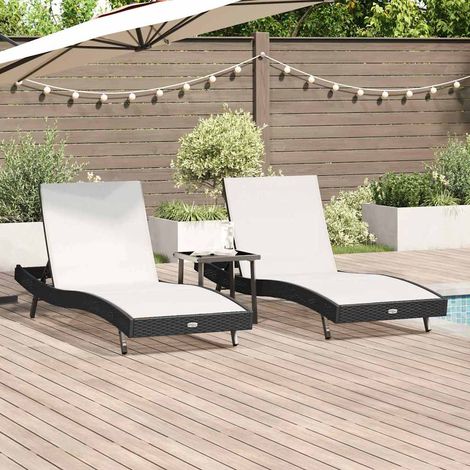 Sonnenliege 3 pcs Schwarz und Weiß 197 x 70 x 82 cm Poly-Rattan