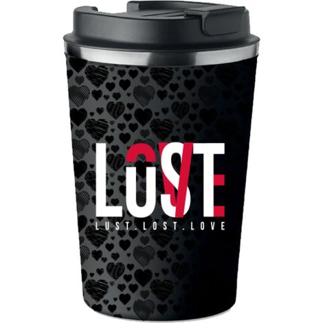 Tazza termica premium SAN VALENTINO Lust Lost LOVE cuori cuore nero KT189 (1/5)