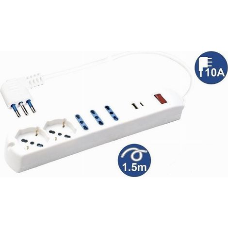 Trade Shop - MEHRFACHSTECKDOSE 7 IN 1 USB A + C + 3 STECKDOSEN FÜR BYPASS + 2 SCHUKO/EU 1,5MT KABEL 80080 - (1/4)