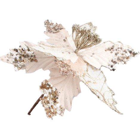Fleurs de Noël artificielles, décoration de sapin de Noël, fleurs scintillantes de Noël (1/5)