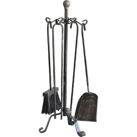 Set Kit Attrezzi Camino Ferro Battuto Terminio Piccolo H 50 4 Pz Stufa A Pellet (1/2)