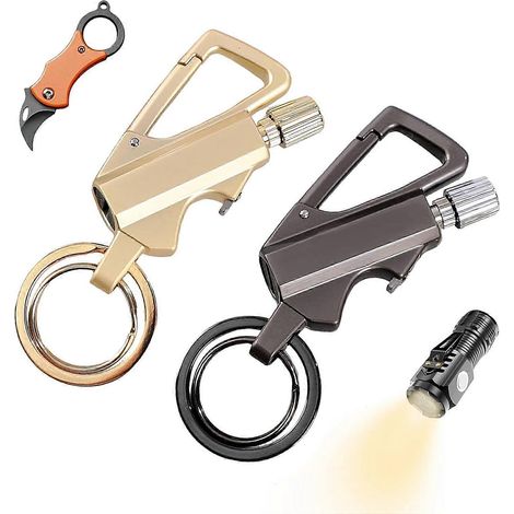 Briquet permanent Infinity porte-clés multifonction ouvre-bouteille allumettes réutilisables étanches lot de 2 or et noir (1/5)