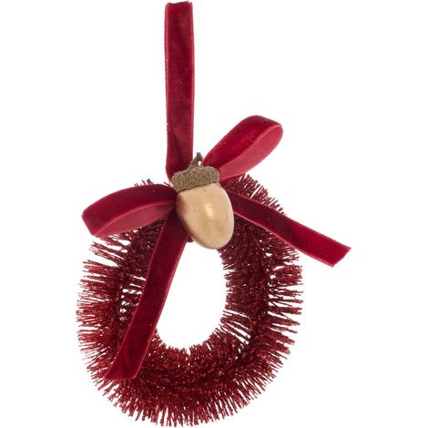 Tannenbaum-Anhänger in Form einer Eichelkrone aus rotem und goldenem Kunststoff, Durchmesser 10 cm - (1/3)