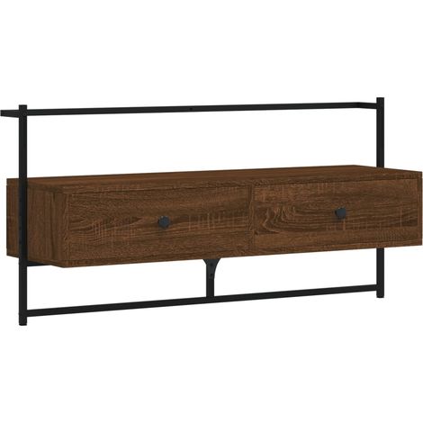 Mueble TV multimedia estante para televisión buffet para televisión comedor salón dormitorio suspendido roble 100,5 x 30 x 51 cm madera contrachapada marrón 020028097
