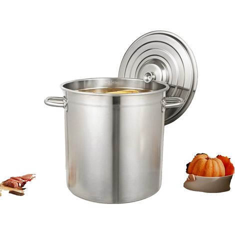 Olla grande, capacidad de 35 litros, acero inoxidable 201 duradero, color plata. (1/5)