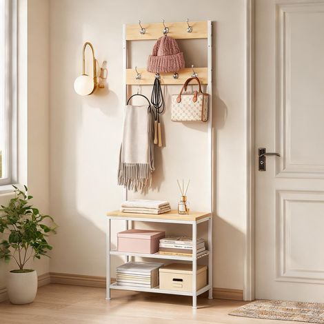 Portemanteau d'entrée 3 en 1 avec patères étagères à chaussures (1/5)
