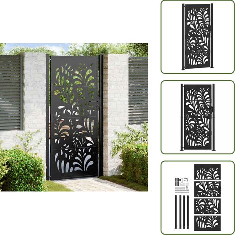 vidaXL Portail de jardin noir 105x205 cm acier conception de vagues (1/5)