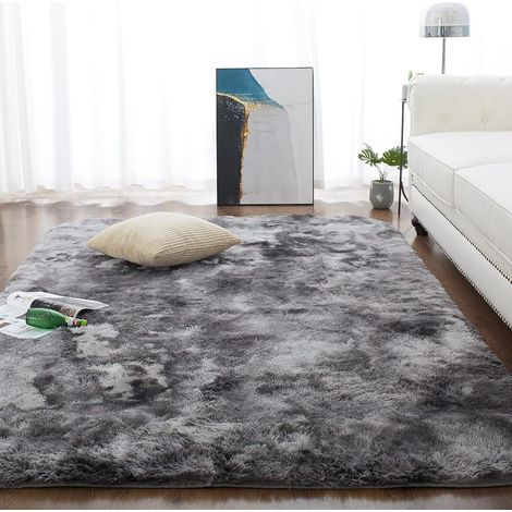 Tapis Salon Moquette Poil Long tapi lit Grande Taille Tapis Poils Longs Moderne Tapis Convient pour Le Salon Tapis, gris, 100x200cm (1/5)