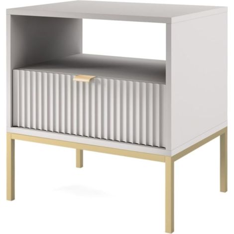 Comodino: 1 cassetto, Grigio, oro, 54 x 56 x 39 cm, maniglie dorate (1/5)