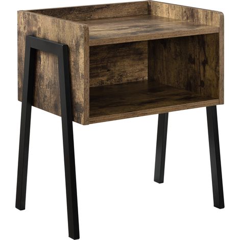 Comodino con Scomparto e Piano con Bordo Rialzato Mobiletto Impilabile 52x42x35 cm Effetto Legno Scuro [en.casa]