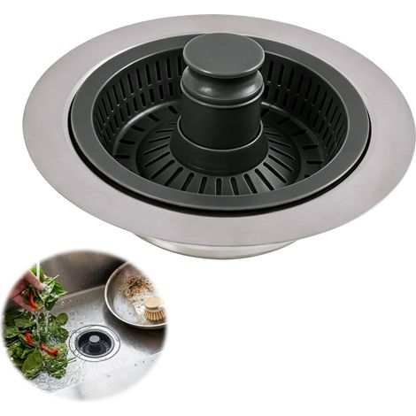 Bouchon d'Évier à Poussoir en Acier Inoxydable avec Filtre Intégré, Taille Universelle pour Perçages de 76-85mm, Profondeur d'Évier Requise 28mm, Filtre à Déchets pour Cuisine (1/5)