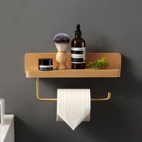 Porte Papier Toilette Double Installation Bois Massif Hêtre Dérouleur Support Papier WC Mural Auto-adhésif Coins Arrondis Porte Rouleau de Papier Décor pour la Salle de Bain Cuisine (1/3)