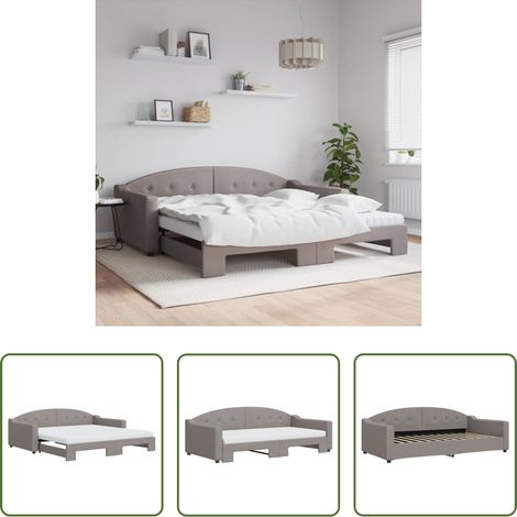 vidaXL Doppelbett - Tagesbett Ausziehbar mit Matratzen Taupe 100x200 cm Stoff (1/5)