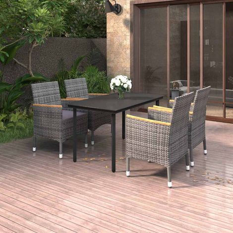 Ensemble à manger de jardin coussins 5 pcs-Salon de jardin Résine tressée Verre 644091 (1/5)