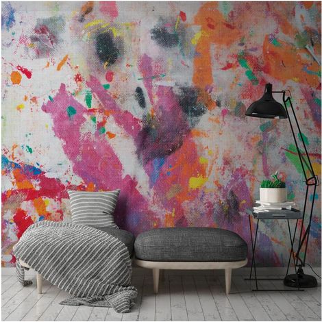 Sfondo fotografico Profhome 382521 Carta da parati TNT goffrata a caldo liscia con motivo grafico opaca porpora arancione giallo verde 3,71 m x 2,8 m (1/4)