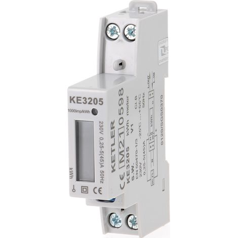 KETLER - KE3205 : Compteur électrique - Monophasé 45 A - Certifié MID - Sortie d'impulsion - Simple tarif
