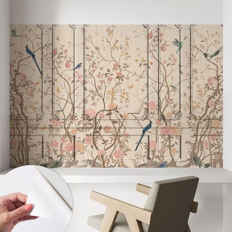 Papier peint autocollant avec imprimé pour intérieur moderne application facile a motif Oiseaux et fleurs 104x70 cm (1/5)