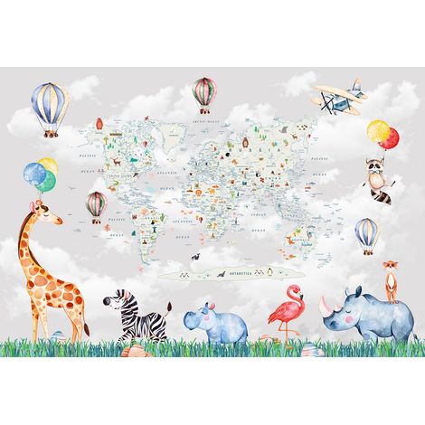 Papier peint panoramique Enfants - Carte du Monde - 260 cm x 177 cm (1/2)