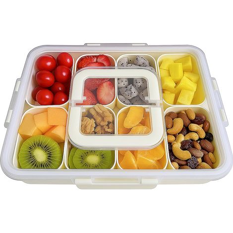 Boîte à goûter avec 8 compartiments – Bol à collation portable avec couvercle et poignée, assiette à collation lavable (1/5)