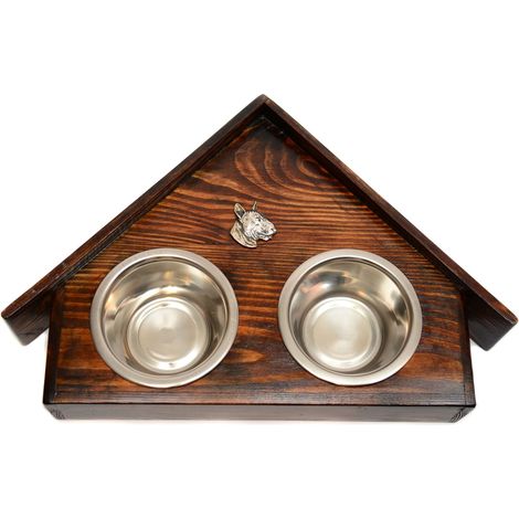 Bull Terrier, Bull Terrier III - supporto in legno con ciotole per cani, ciotole decorative per cani, un regalo per l'adozione di un cane di Art-Dog (1/5)