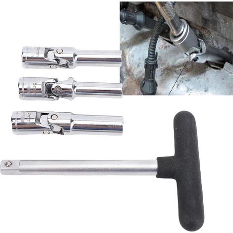 Kit d'outils pour bougies de préchauffage automobiles : douilles de 8 mm, 10 mm et 12 mm avec connecteurs de 3/8 de pouce et barres en T pour la réparation.