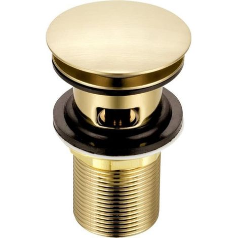 Bouchon d'évier à fente en or brossé Bonde de lavabo escamotable en laiton en forme de champignon pour lavabos de salle de bain à débordement - Raccordement BSP standard (1/5)