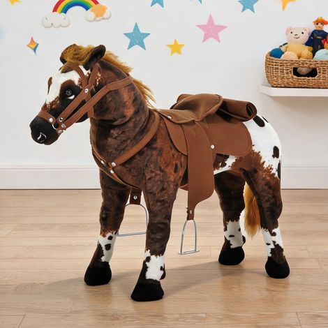 Cheval à bascule en peluche avec selle hennissement et étriers (1/5)