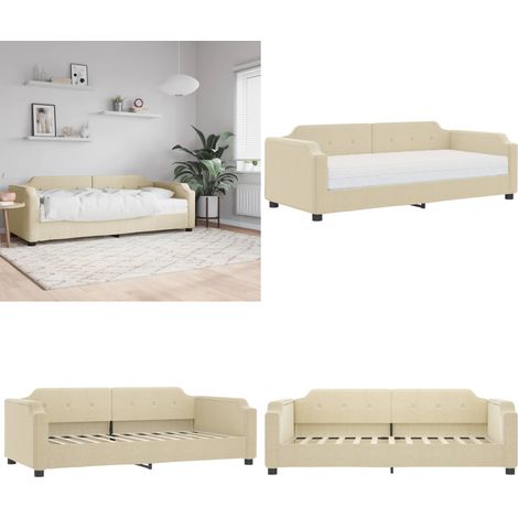 Tagesbett mit Matratze Creme 100x200 cm Stoff - Schlafsofa - Sofa (1/5)