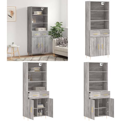 Buffet haut Sonoma gris 69,5x34x180 cm Bois d'ingénierie - Buffet Design Moderne - Meuble Rangement - Armoire Cuisine - Commode Salon - Étagère Murale - Home & Living (1/5)