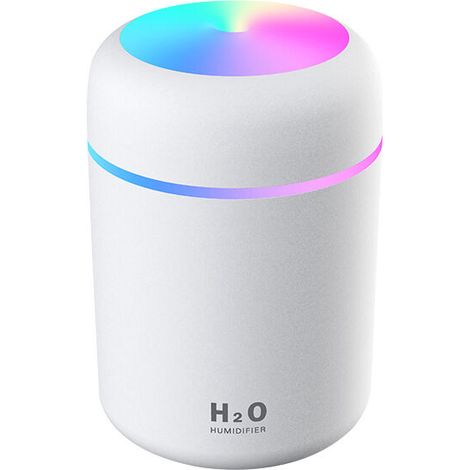 Humidificateur d'Air, Mini Humidificateur Ultrasonique avec 2 Mode Brume Réglable, Arrêt automatique et Veilleuse Colorée, USB Humidificateur Portable pour Auto Maison Bureau Chambre(Blanc)