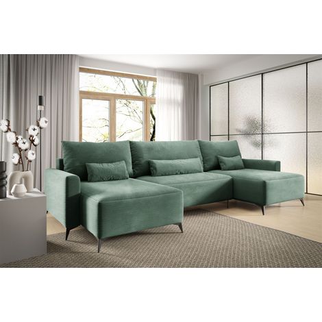 Wohnlandschaft mit Schlaffunktion SILVES Sofa U-Form Stoff Poso Grün
