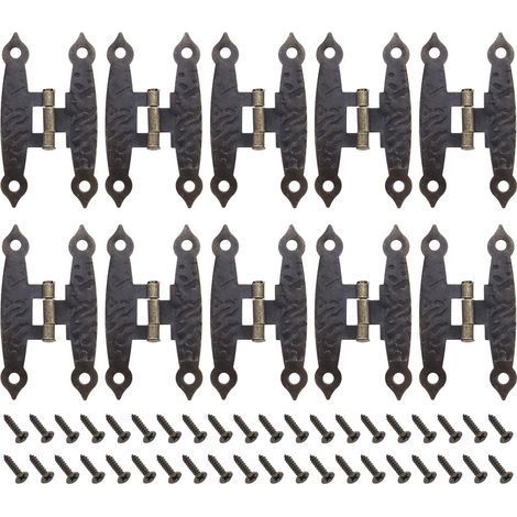 Lot de 10 charnières vintage en métal avec vis - Charnières antiques en forme de H - Accessoires de meubles pour armoires, boîtes à bijoux, étuis en bois - Bronze (1/5)