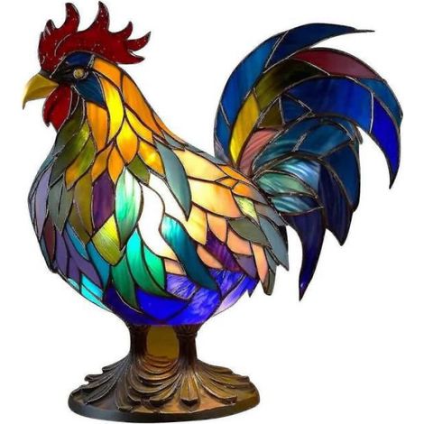 Lampe de table animal en résine teintée, veilleuse de bureau rétro, cadeau de Noël cock (1/2)