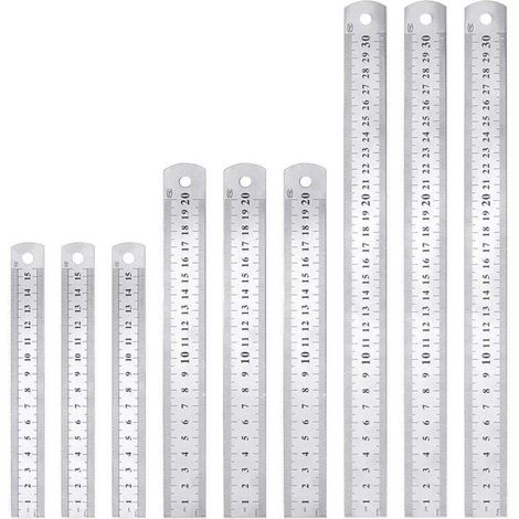 9 PCS Règle en Acier Inoxydable 15cm 20cm 30cm Règle Metallique Taille Double Face Regle Menuisier Antirouille Durable pour Etudiants Ingénieurs Architectes Enseignants Designers Bureau