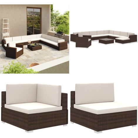12-tlg. Garten-Lounge-Set mit Auflagen Poly Rattan Braun - Loungeset - Gartenmöbel - Rattan Möbel - Outdoor Lounge - Poolside Furniture - Home & Living (1/5)