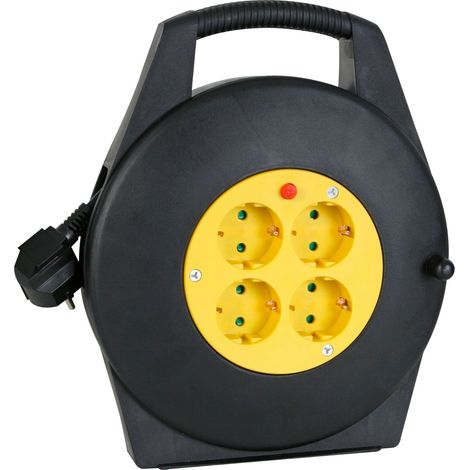 Perel Kabeltrommel, Kabelrolle Innenbereich, Verlängerungskabel, Stromtrommel, Kabelaufroller, 4 Schutzkontaktsteckdosen Typ F Schuko, deutsche Steckdose, Überhitzungsschutz, 10 m, 3G1.5 (1/5)